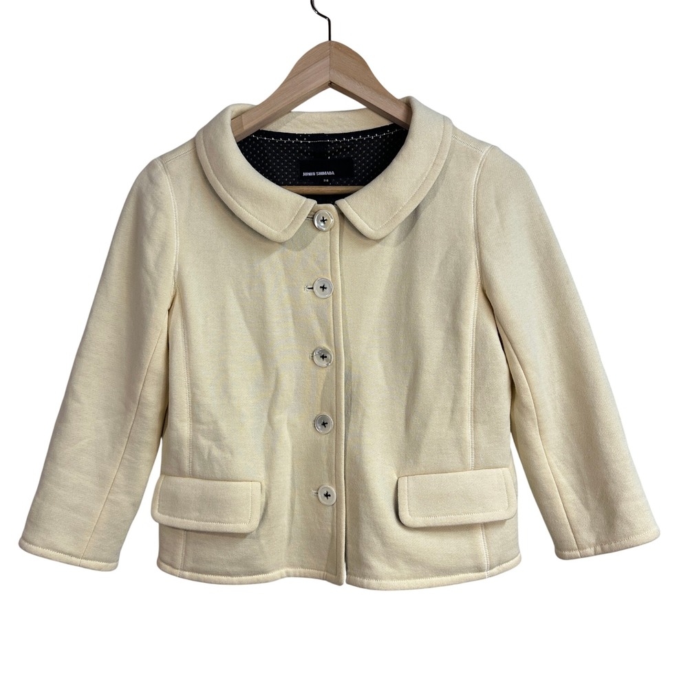 JUNKO SHIMADA‎ Womens Light Yellow Cream Collar Button Front Cropped Jacket 38